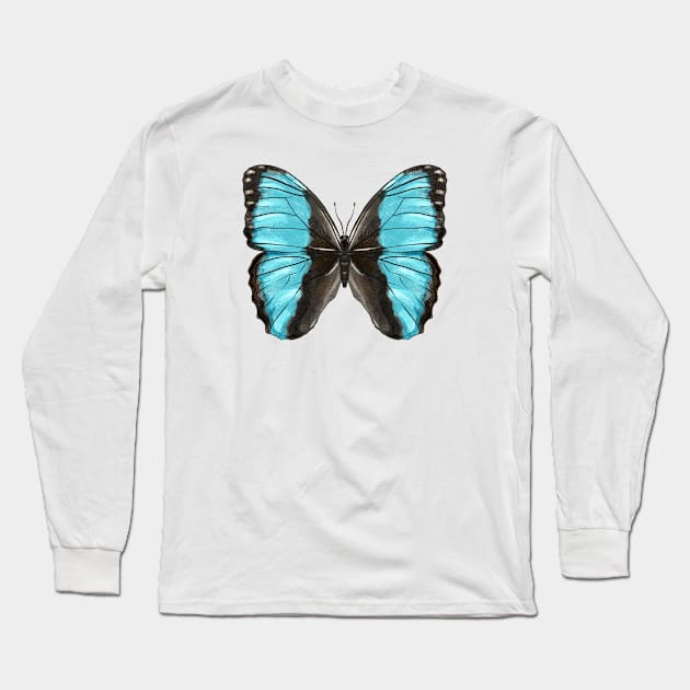 Blue Butterfly Insect Lover Art Long Sleeve T-Shirt by Boriana Giormova